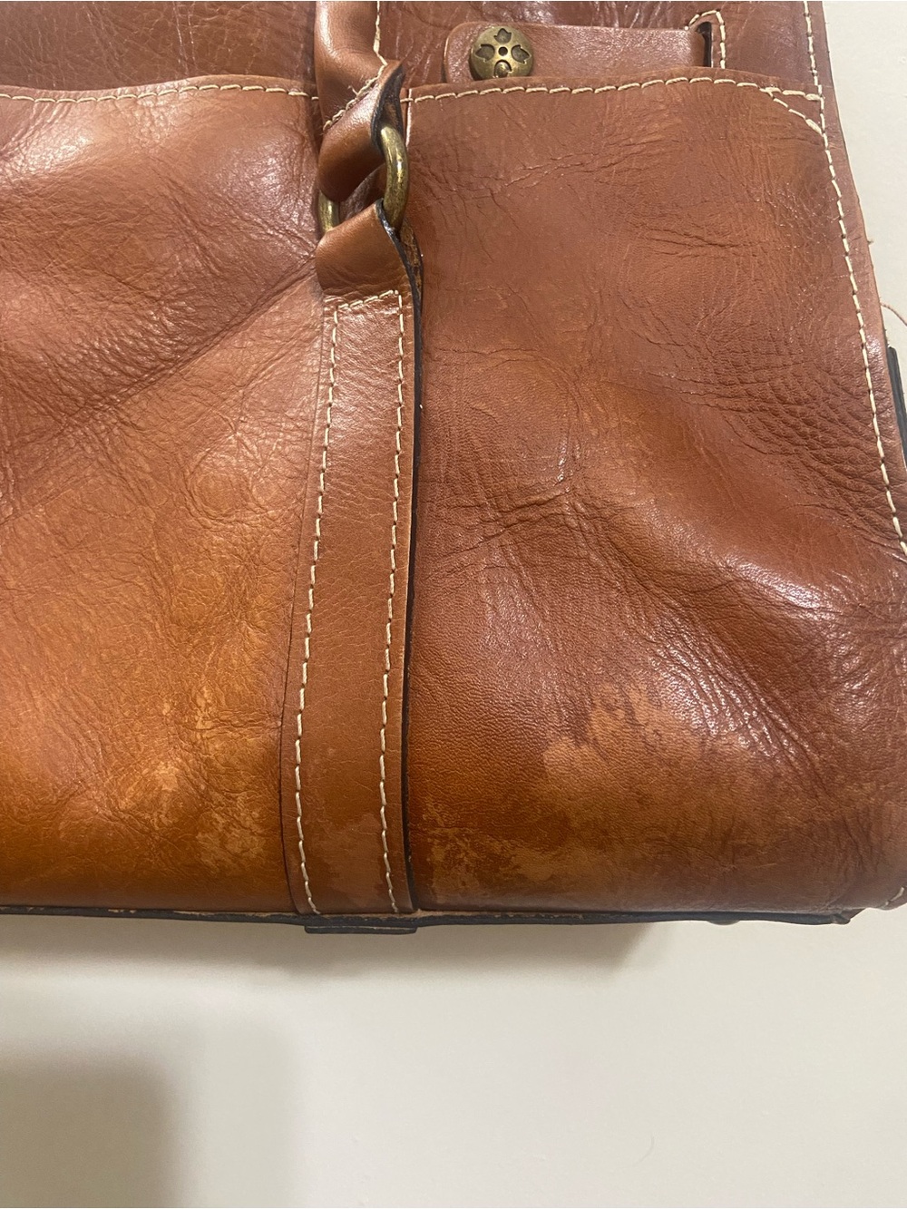 Patricia Nash Cognac Brown Leather Satchel with Twist Handles - Picture 16 of 16
